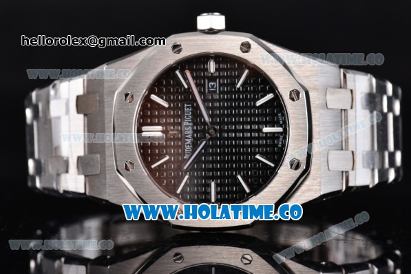 Audemars Piguet Royal Oak Swiss Quartz Steel Case/Bracelet with Black Dial and White Stick Markers - Click Image to Close